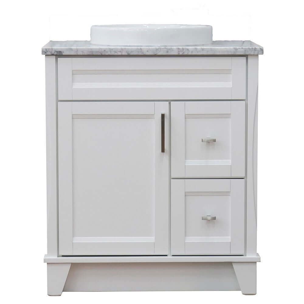 31" Single sink vanity in White finish with White Carrara marble with round sink - 400700-31-WH-WMRD