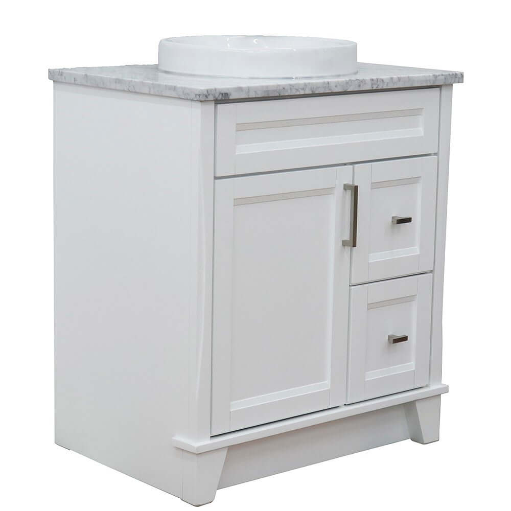 31" Single sink vanity in White finish with White Carrara marble with round sink - 400700-31-WH-WMRD