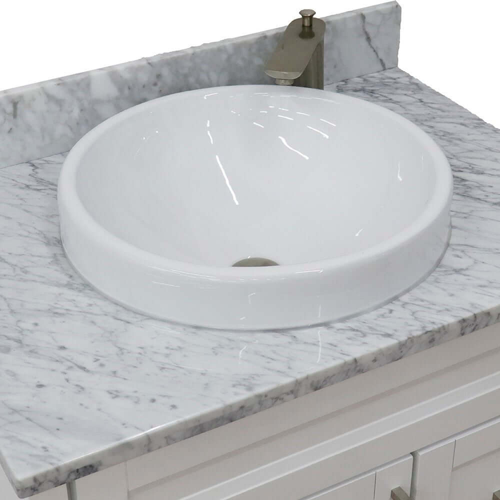 31" Single sink vanity in White finish with White Carrara marble with round sink - 400700-31-WH-WMRD