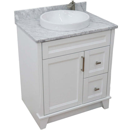 31" Single sink vanity in White finish with White Carrara marble with round sink - 400700-31-WH-WMRD