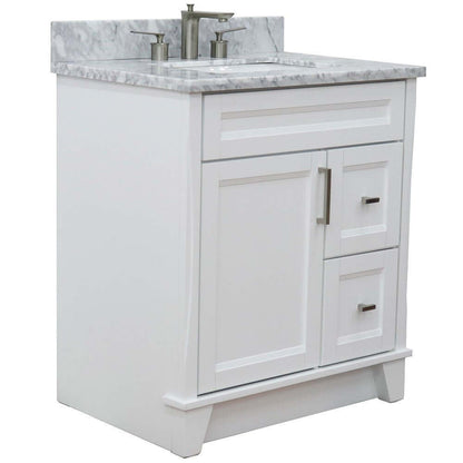 31" Single sink vanity in White finish with White Carrara marble with rectangle sink - 400700-31-WH-WMR