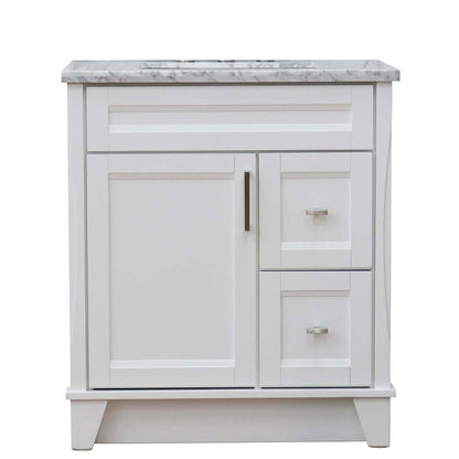 31" Single sink vanity in White finish with White Carrara marble with rectangle sink - 400700-31-WH-WMR