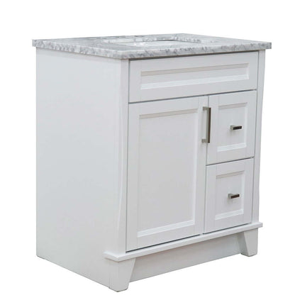 31" Single sink vanity in White finish with White Carrara marble with rectangle sink - 400700-31-WH-WMR