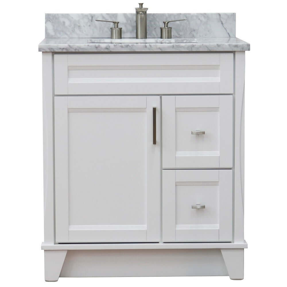 31" Single sink vanity in White finish with White Carrara marble with rectangle sink - 400700-31-WH-WMR