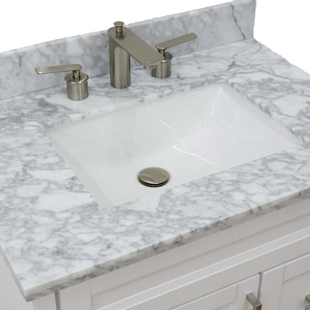 31" Single sink vanity in White finish with White Carrara marble with rectangle sink - 400700-31-WH-WMR