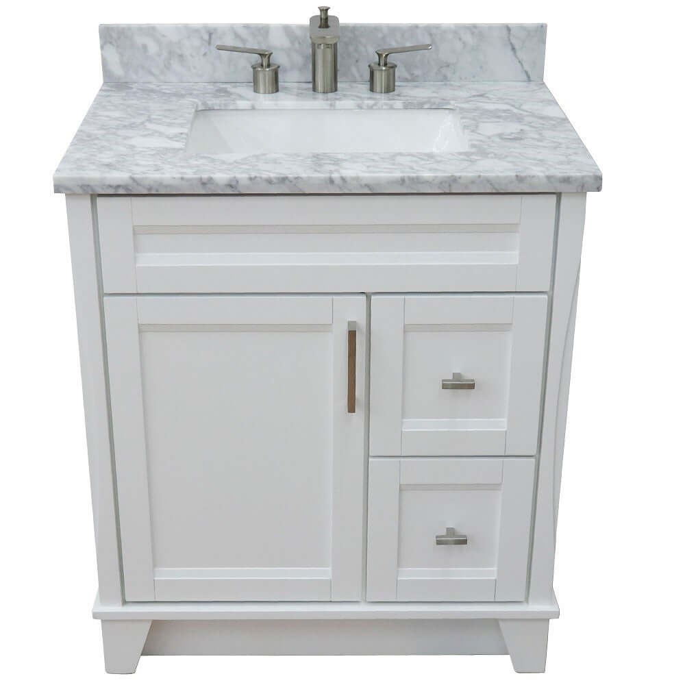 31" Single sink vanity in White finish with White Carrara marble with rectangle sink - 400700-31-WH-WMR