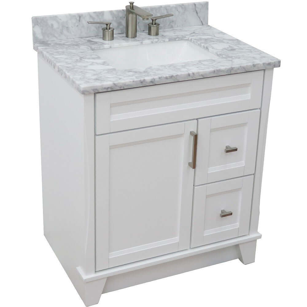 31" Single sink vanity in White finish with White Carrara marble with rectangle sink - 400700-31-WH-WMR