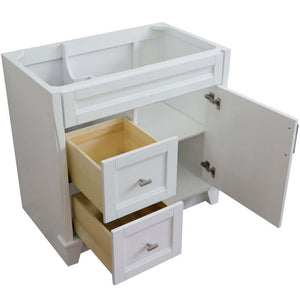 36" Single sink vanity in White finish- cabinet only - Right drawers - 400700-36R-WH