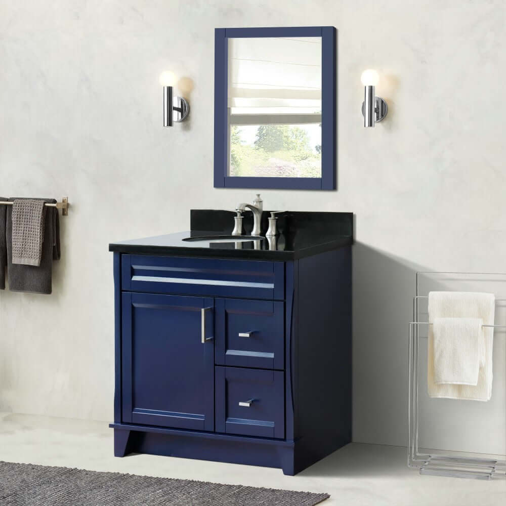 37" Single sink vanity in Blue finish with Black galaxy granite and Left door/Center sink - 400700-37L-BU-BGOC