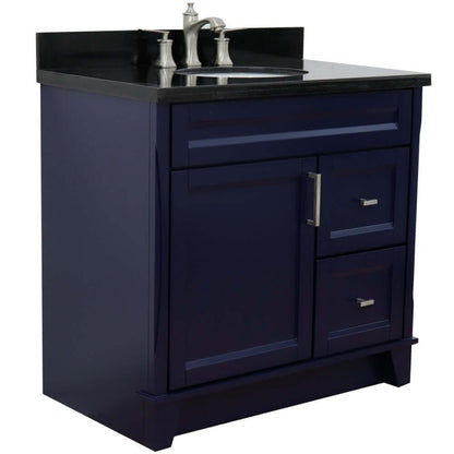 37" Single sink vanity in Blue finish with Black galaxy granite and Left door/Center sink - 400700-37L-BU-BGOC