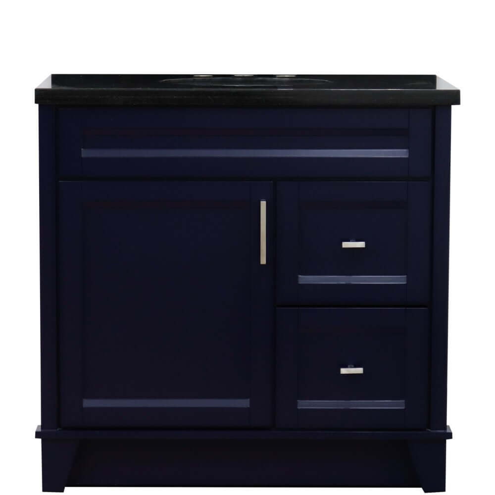 37" Single sink vanity in Blue finish with Black galaxy granite and Left door/Center sink - 400700-37L-BU-BGOC