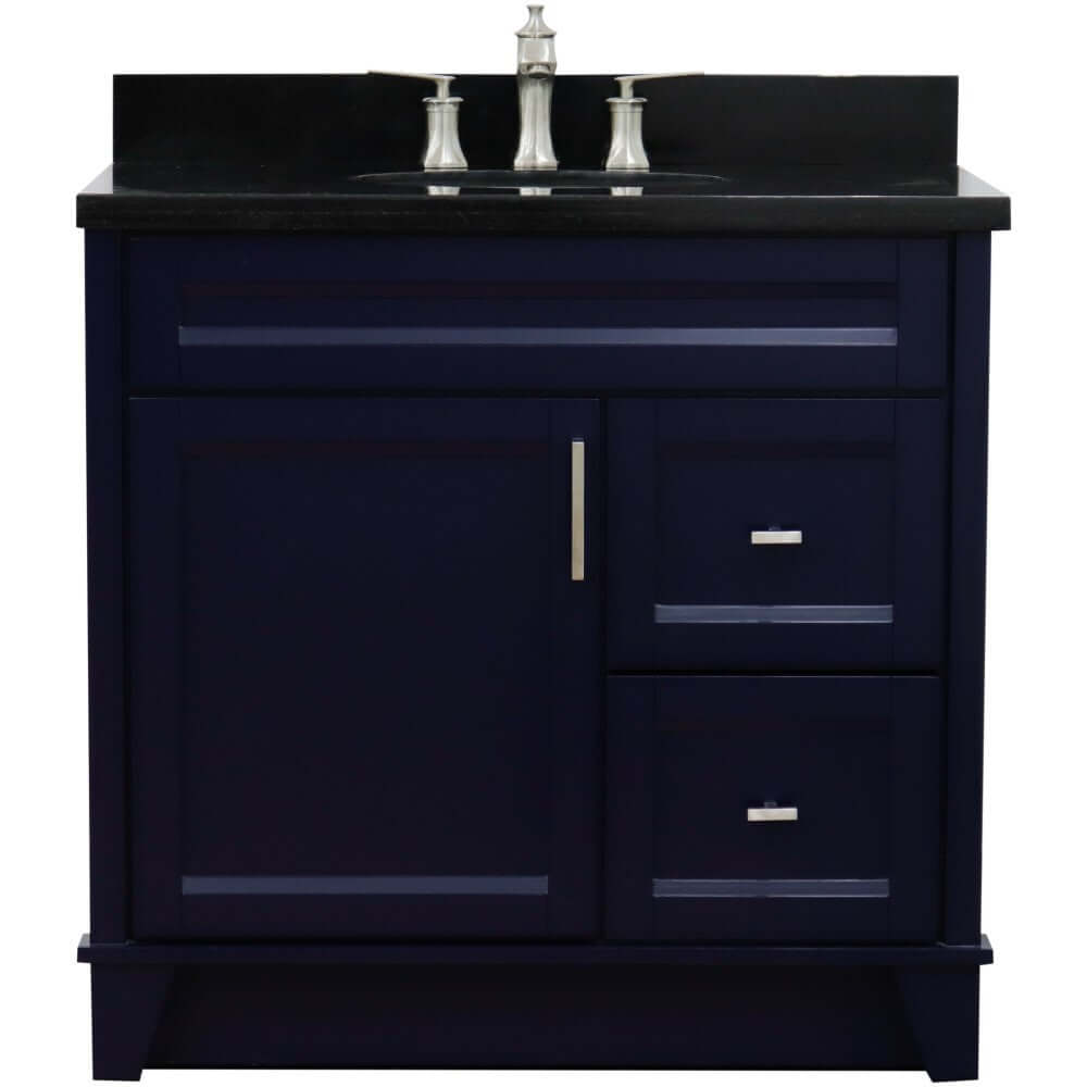 37" Single sink vanity in Blue finish with Black galaxy granite and Left door/Center sink - 400700-37L-BU-BGOC