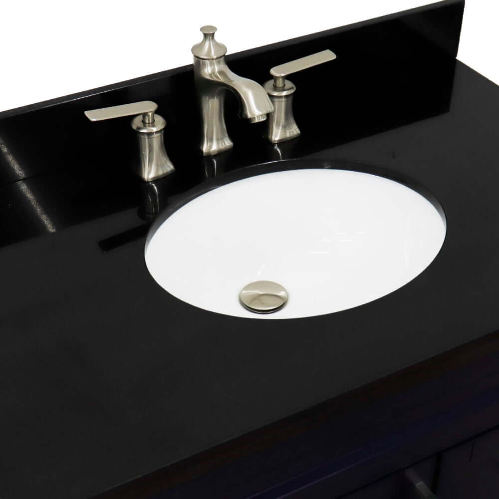 37" Single sink vanity in Blue finish with Black galaxy granite and Left door/Center sink - 400700-37L-BU-BGOC