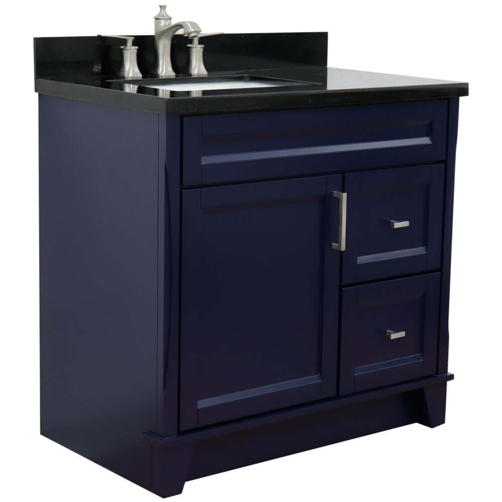 37" Single sink vanity in Blue finish with Black galaxy granite and Left door/Left sink - 400700-37L-BU-BGRL