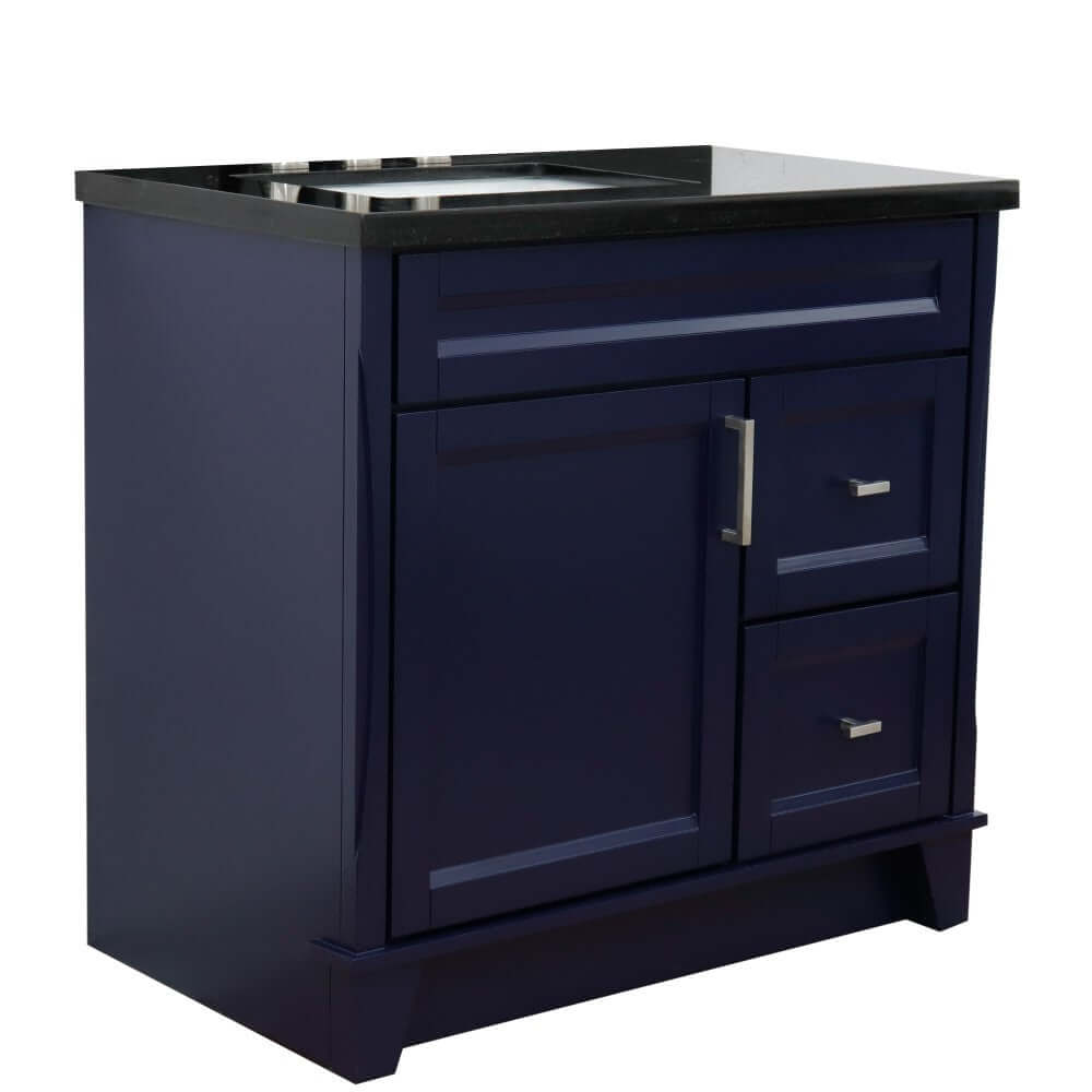 37" Single sink vanity in Blue finish with Black galaxy granite and Left door/Left sink - 400700-37L-BU-BGRL