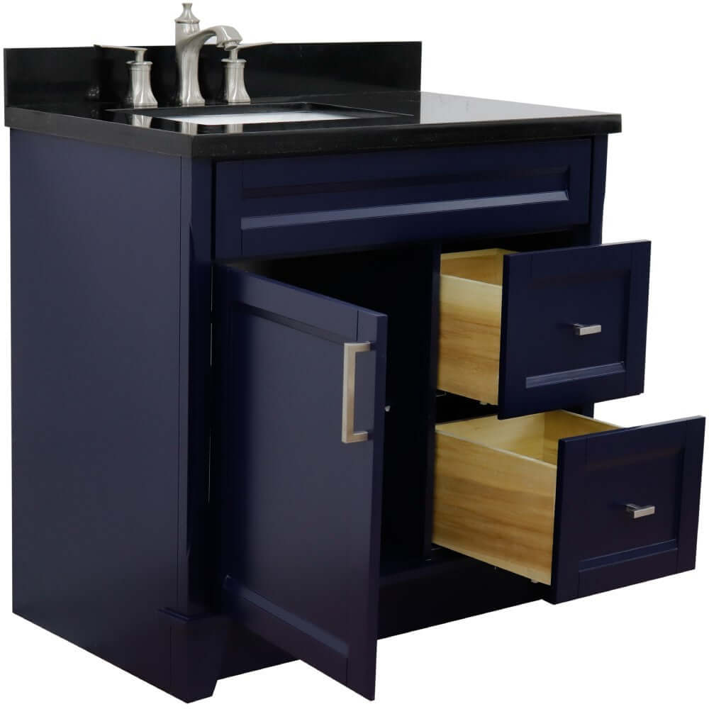 37" Single sink vanity in Blue finish with Black galaxy granite and Left door/Left sink - 400700-37L-BU-BGRL