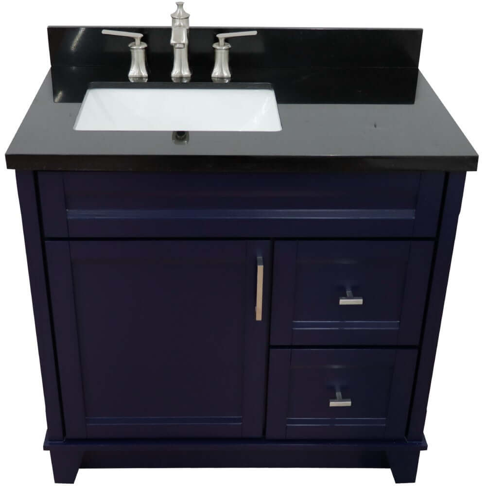 37" Single sink vanity in Blue finish with Black galaxy granite and Left door/Left sink - 400700-37L-BU-BGRL