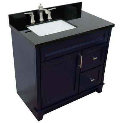 37" Single sink vanity in Blue finish with Black galaxy granite and Left door/Left sink - 400700-37L-BU-BGRL