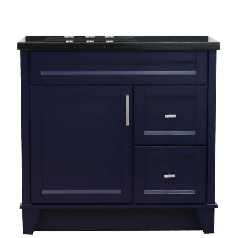 37" Single sink vanity in Blue finish with Black galaxy granite and Left door/Left sink - 400700-37L-BU-BGRL