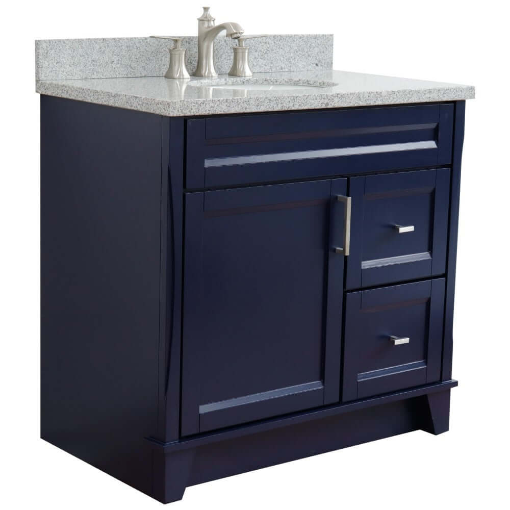 37" Single sink vanity in Blue finish with Gray granite and Left door/Center sink - 400700-37L-BU-GYOC