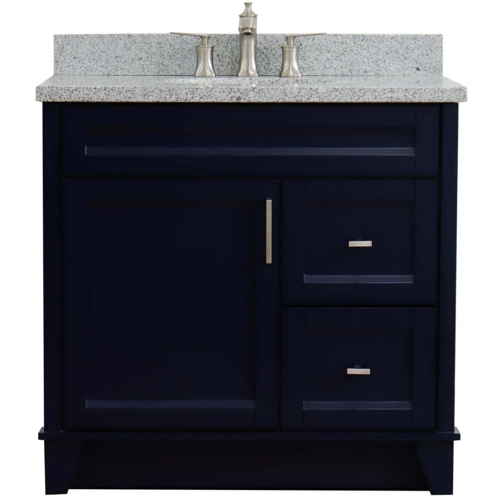 37" Single sink vanity in Blue finish with Gray granite and Left door/Center sink - 400700-37L-BU-GYOC