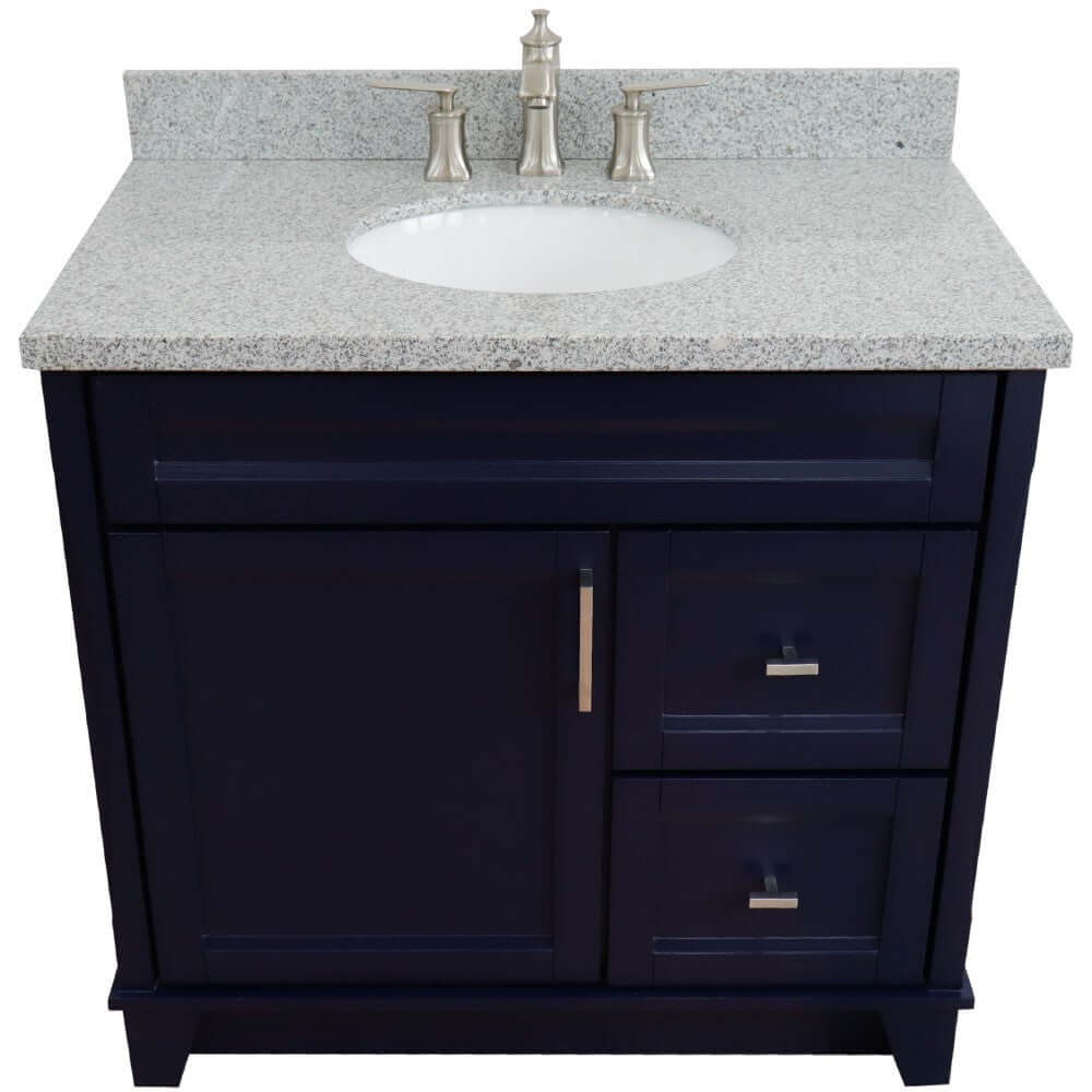 37" Single sink vanity in Blue finish with Gray granite and Left door/Center sink - 400700-37L-BU-GYOC