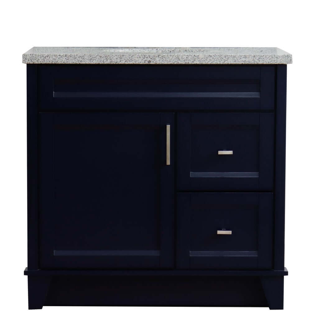 37" Single sink vanity in Blue finish with Gray granite and Left door/Center sink - 400700-37L-BU-GYOC