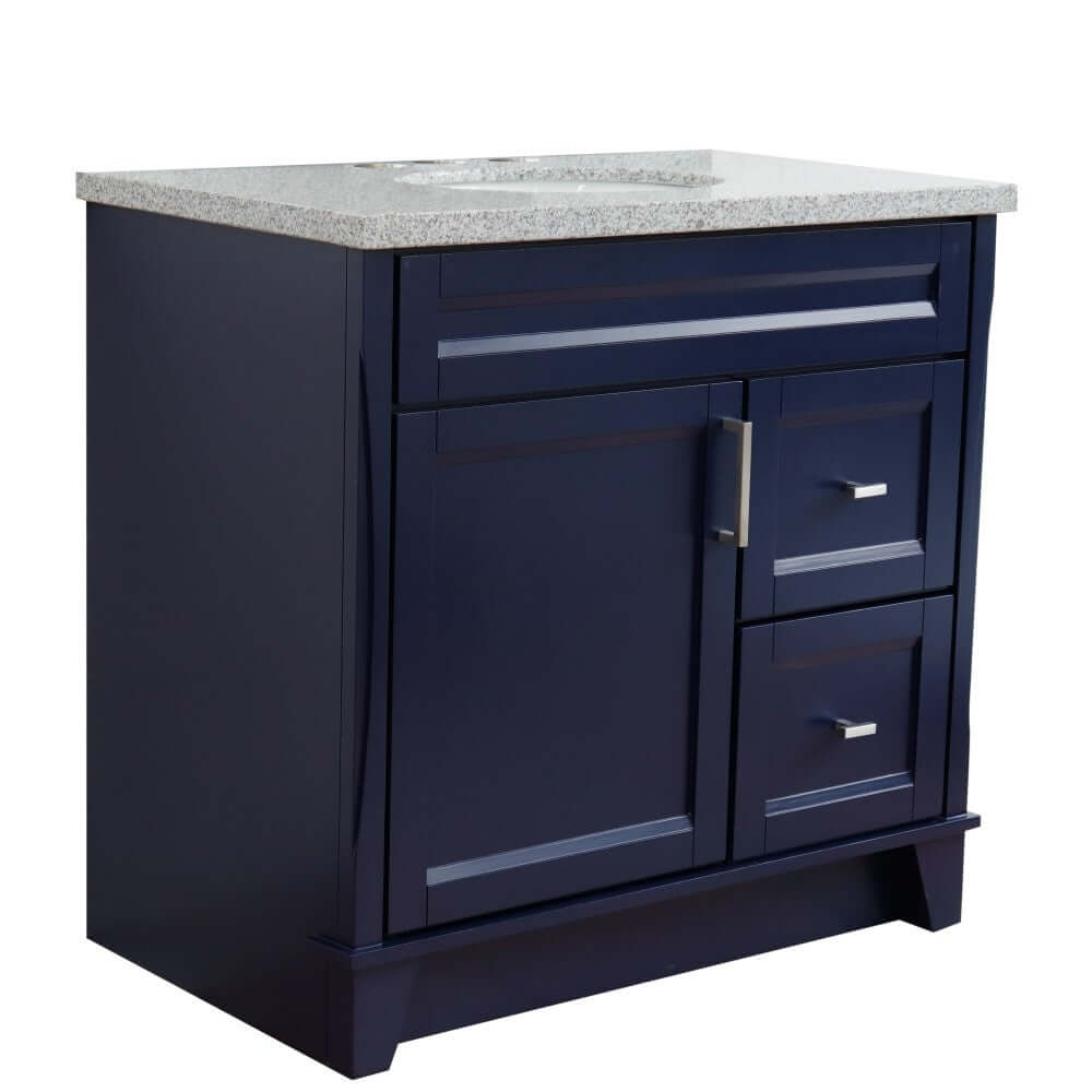 37" Single sink vanity in Blue finish with Gray granite and Left door/Center sink - 400700-37L-BU-GYOC