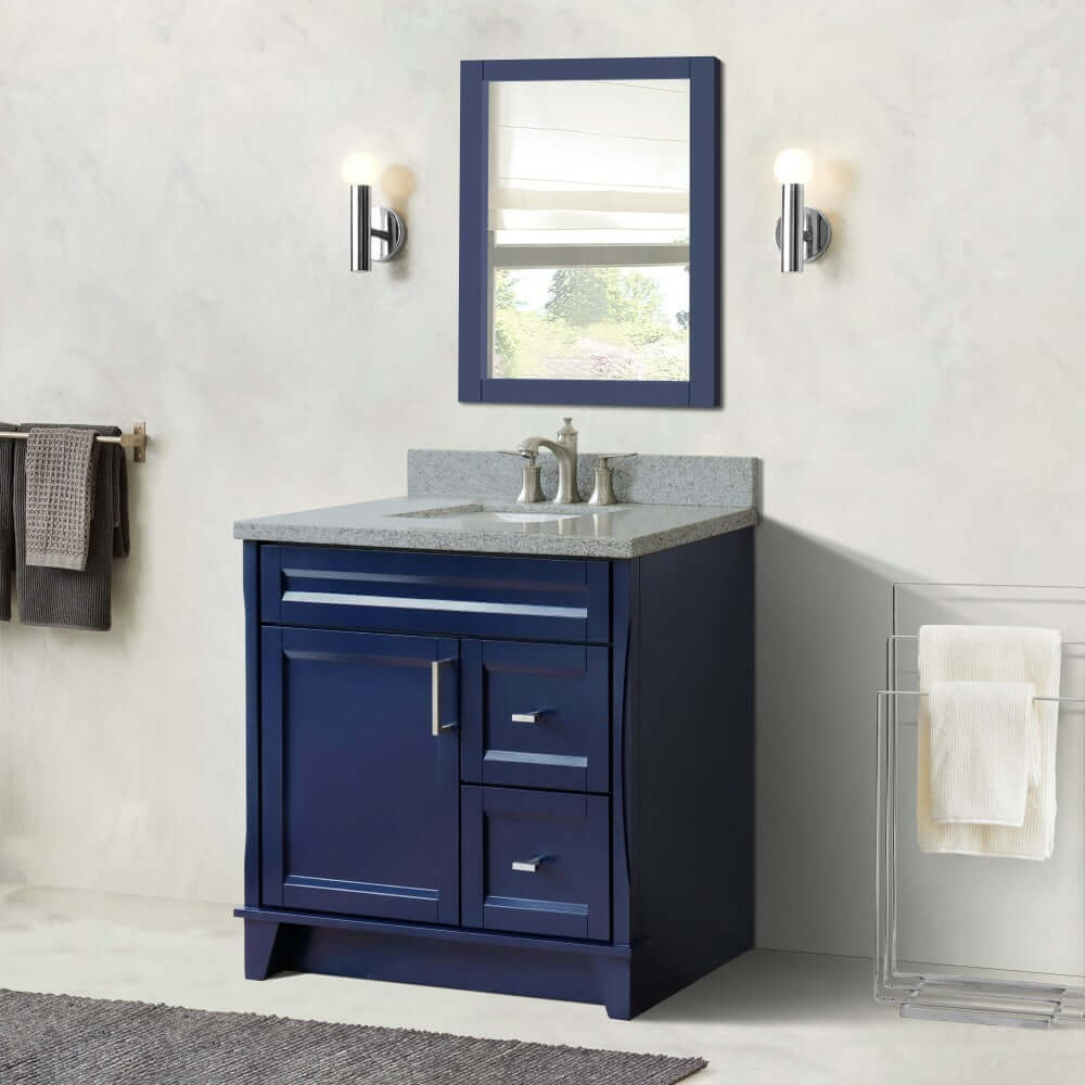 37" Single sink vanity in Blue finish with Gray granite and Left door/Center sink - 400700-37L-BU-GYRC