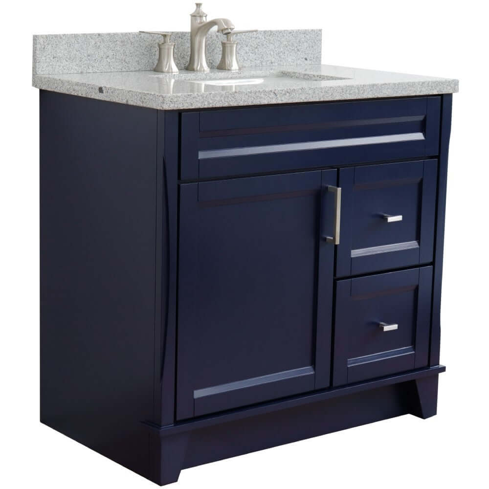 37" Single sink vanity in Blue finish with Gray granite and Left door/Center sink - 400700-37L-BU-GYRC