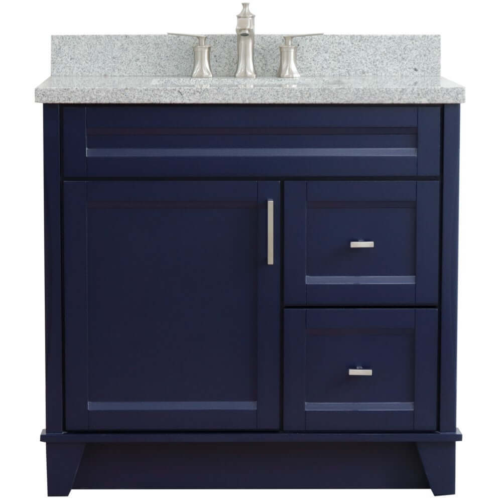 37" Single sink vanity in Blue finish with Gray granite and Left door/Center sink - 400700-37L-BU-GYRC
