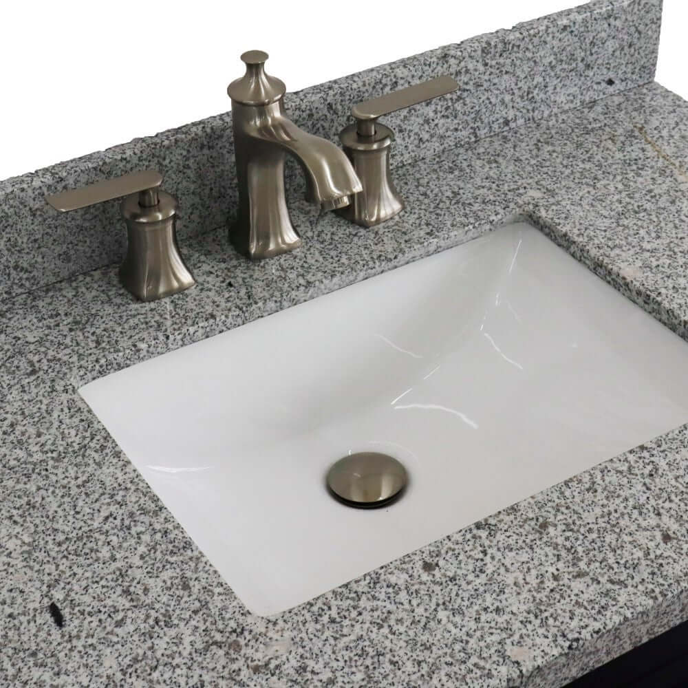 37" Single sink vanity in Blue finish with Gray granite and Left door/Center sink - 400700-37L-BU-GYRC