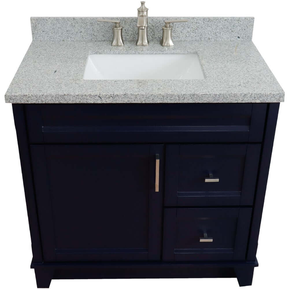 37" Single sink vanity in Blue finish with Gray granite and Left door/Center sink - 400700-37L-BU-GYRC