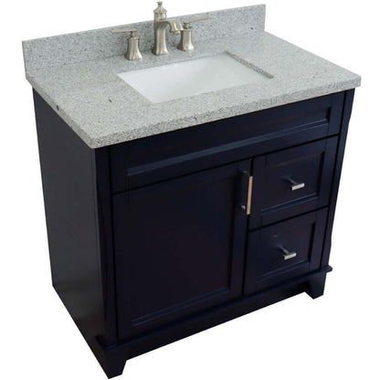 37" Single sink vanity in Blue finish with Gray granite and Left door/Center sink - 400700-37L-BU-GYRC