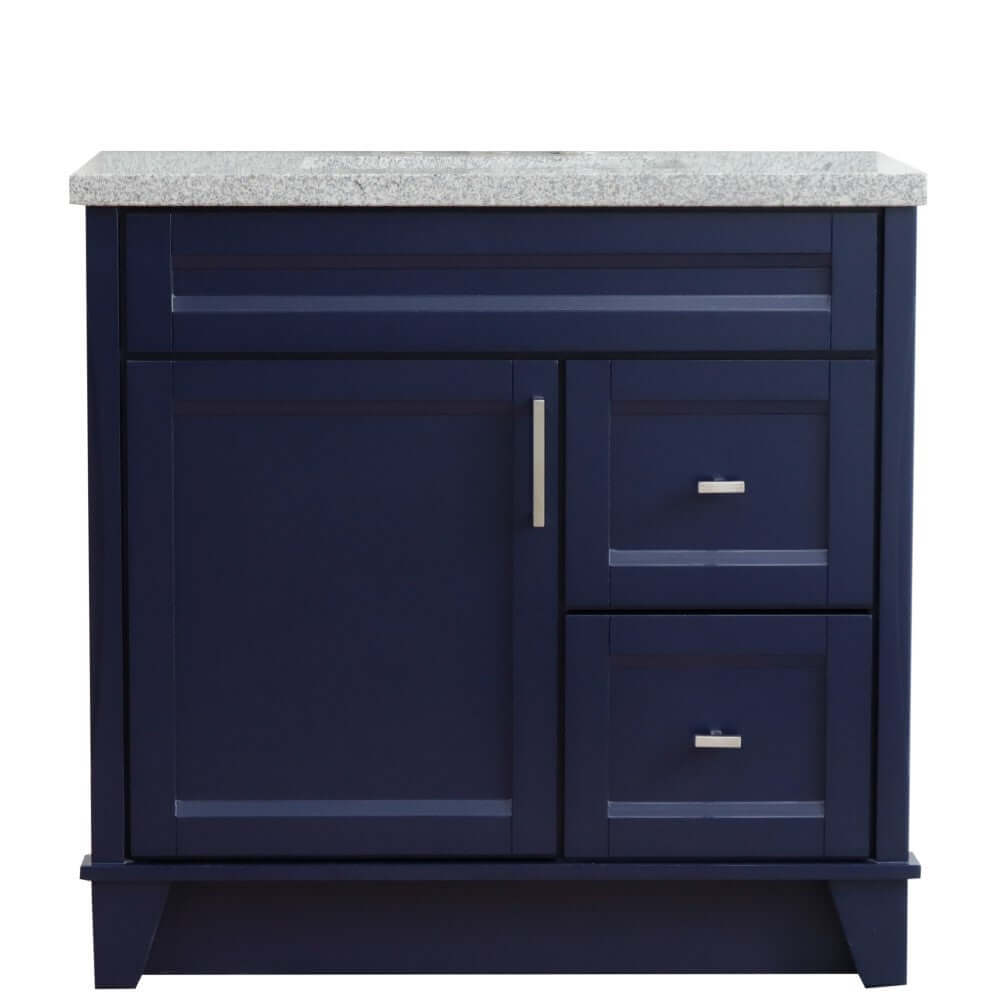 37" Single sink vanity in Blue finish with Gray granite and Left door/Center sink - 400700-37L-BU-GYRC