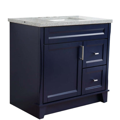 37" Single sink vanity in Blue finish with Gray granite and Left door/Center sink - 400700-37L-BU-GYRC