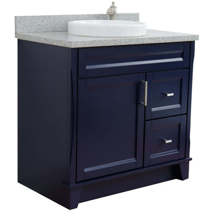 37" Single sink vanity in Blue finish with Gray granite and Left door/Center sink - 400700-37L-BU-GYRDC