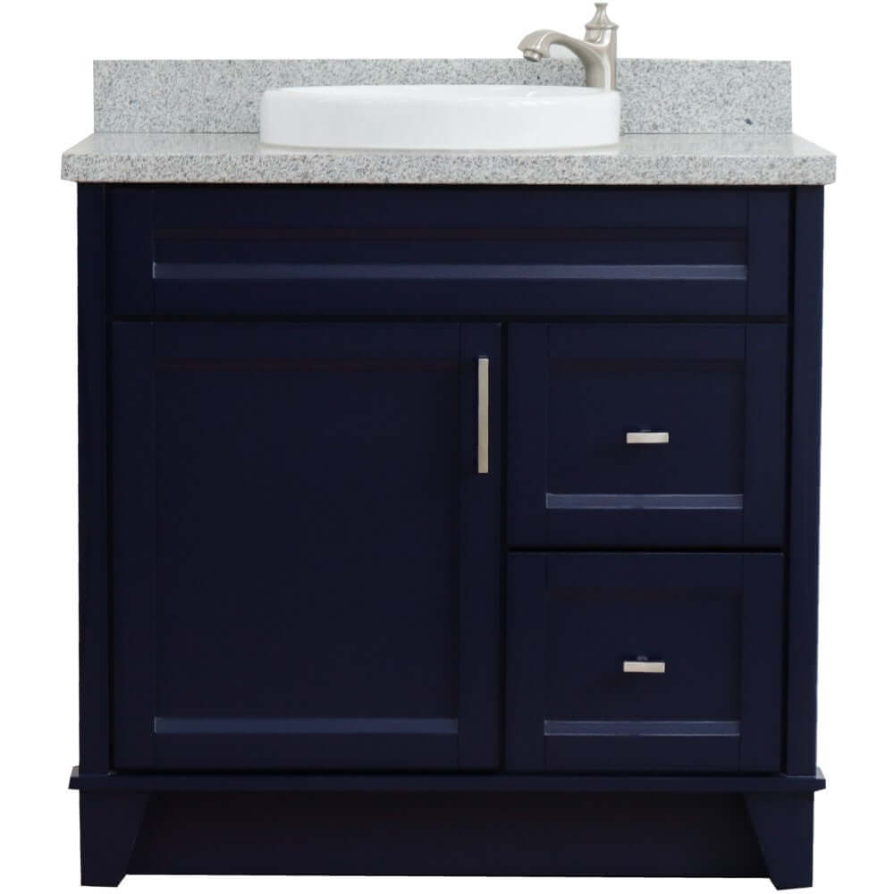 37" Single sink vanity in Blue finish with Gray granite and Left door/Center sink - 400700-37L-BU-GYRDC