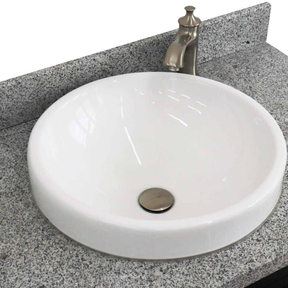 37" Single sink vanity in Blue finish with Gray granite and Left door/Center sink - 400700-37L-BU-GYRDC