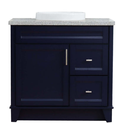 37" Single sink vanity in Blue finish with Gray granite and Left door/Center sink - 400700-37L-BU-GYRDC