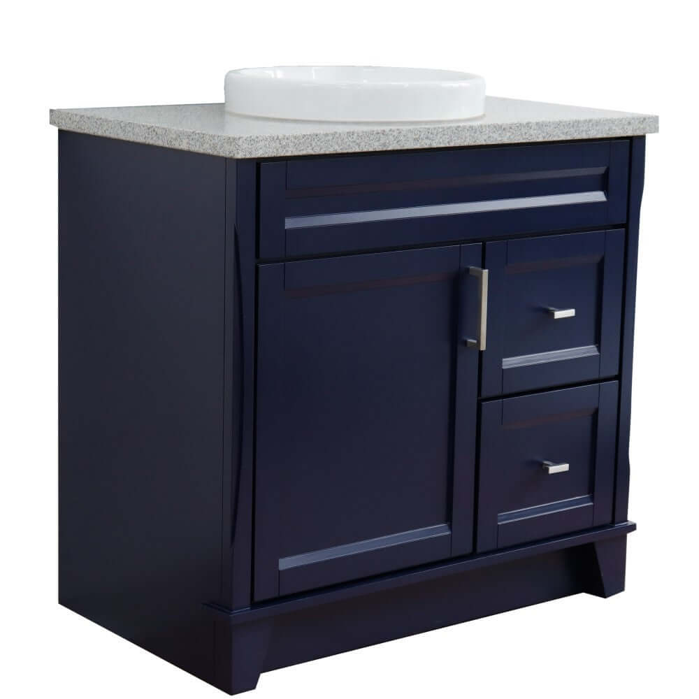 37" Single sink vanity in Blue finish with Gray granite and Left door/Center sink - 400700-37L-BU-GYRDC