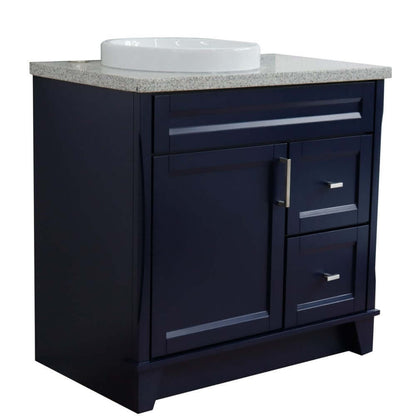 37" Single sink vanity in Blue finish with Gray granite and Left door/Round Left sink - 400700-37L-BU-GYRDL