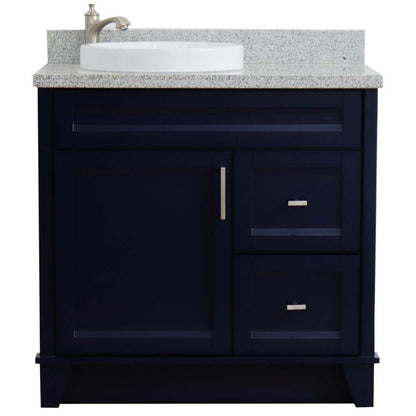 37" Single sink vanity in Blue finish with Gray granite and Left door/Round Left sink - 400700-37L-BU-GYRDL