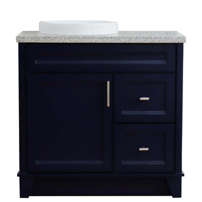 37" Single sink vanity in Blue finish with Gray granite and Left door/Round Left sink - 400700-37L-BU-GYRDL