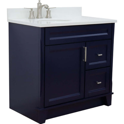 37" Single sink vanity in Blue finish with White quartz and Left door/Left sink - 400700-37L-BU-WEOL