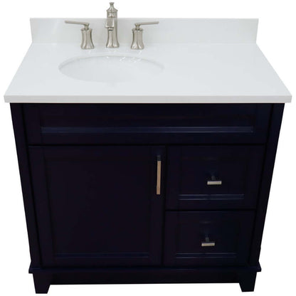 37" Single sink vanity in Blue finish with White quartz and Left door/Left sink - 400700-37L-BU-WEOL