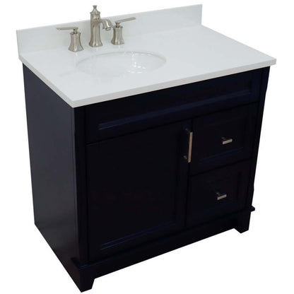 37" Single sink vanity in Blue finish with White quartz and Left door/Left sink - 400700-37L-BU-WEOL