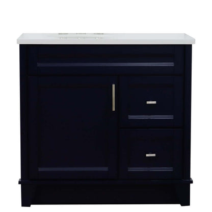 37" Single sink vanity in Blue finish with White quartz and Left door/Left sink - 400700-37L-BU-WEOL