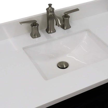 37" Single sink vanity in Blue finish with White quartz and Left door/Center sink - 400700-37L-BU-WERC