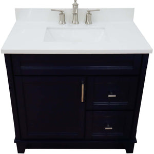 37" Single sink vanity in Blue finish with White quartz and Left door/Center sink - 400700-37L-BU-WERC